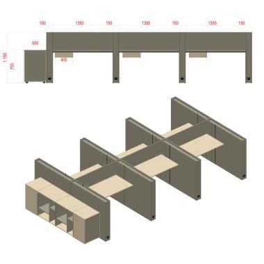 Комп'ютерний стіл на 6 осіб з перегородкою для Open Space Salita Графіт Co_d 35/13